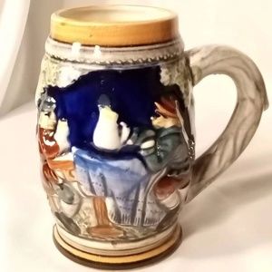 * VINTAGE GLAZED CERAMIC German Beer Stein Mug 5 1/4" Tall 3/$20 BUNDLE